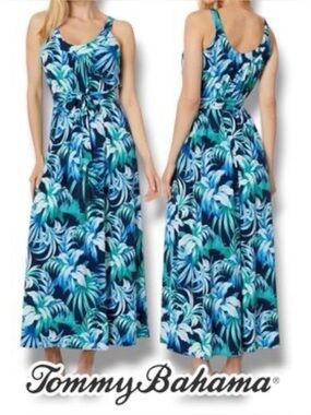 Tommy Bahama Legendary Leaves Maxi Dress, vibrant blue/green print, XL/1X